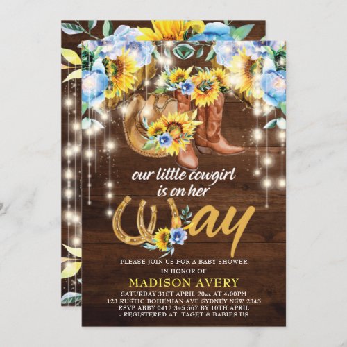 Rustic Cowgirl Boots Floral Baby Shower Invitation