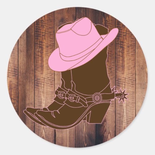 Rustic Cowgirl Boots  Hat Classic Round Sticker