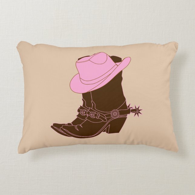 Rustic Cowgirl Boots & Pink Hat Accent Pillow (Front)