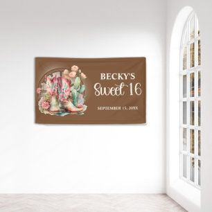 Rustic Cowgirl Boots Pink Roses Sweet 16  Banner