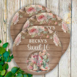 Rustic Cowgirl Boots Pink Roses Sweet 16  Paper Plates<br><div class="desc">Sweet 16 birthday party custom paper plates designed on a rustic wood background with cowgirl boots and pink roses. Personalized with the name of the guest of honor.</div>