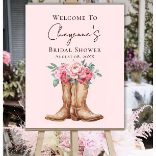 Rustic Cowgirl Bridal Shower Pink Floral Welcome Poster
