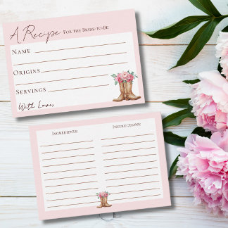 Rustic Cowgirl Bridal Shower Recipe Card Insert