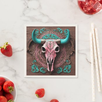 Rustic Cowgirl Bull Skull Country Western Party  Napkins by WhenWestMeetEast at Zazzle
