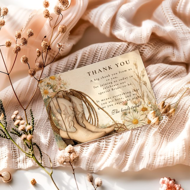 Rustic Cowgirl Daisy Bridal Shower Thank You Card (Creator Uploaded)