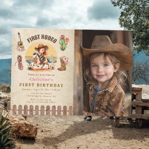 Rustic Cowgirl First Rodeo 1st Birthday Photo Invitation
