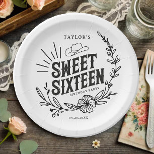 Rustic Cowgirl Floral Sweet Sixteen Birthday Party Paper Plates