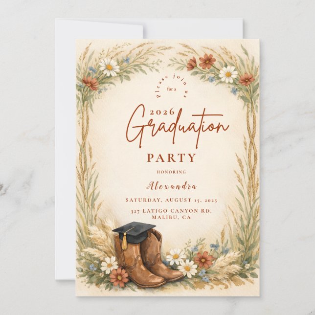 Rustic Cowgirl Graduation Party Invitation (Front)