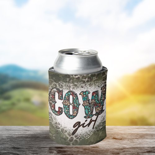 Rustic Cowgirl Grunge green Can Cooler