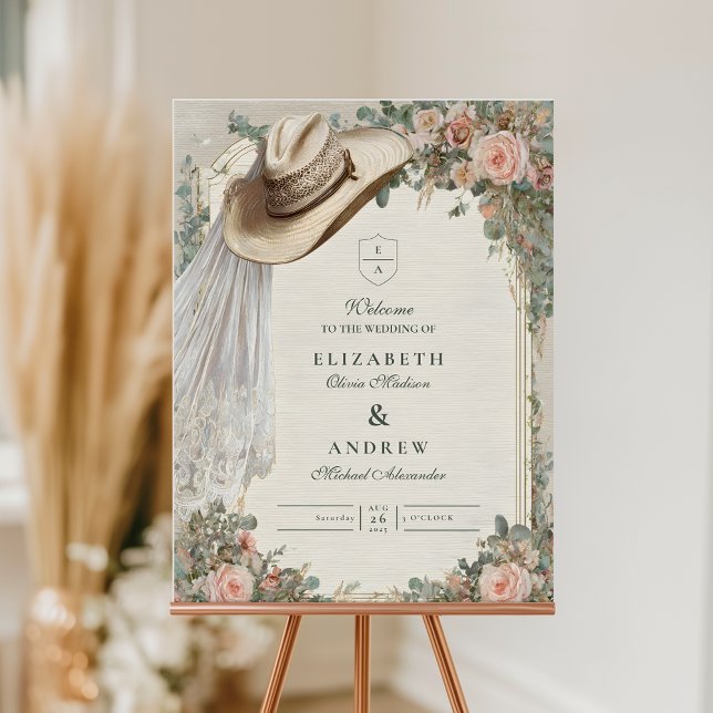 Rustic Cowgirl Hat Lace Wedding Foam Board (Creator Uploaded)