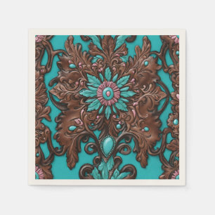 Rustic Cowgirl Teal Brown Country Western Party Napkins