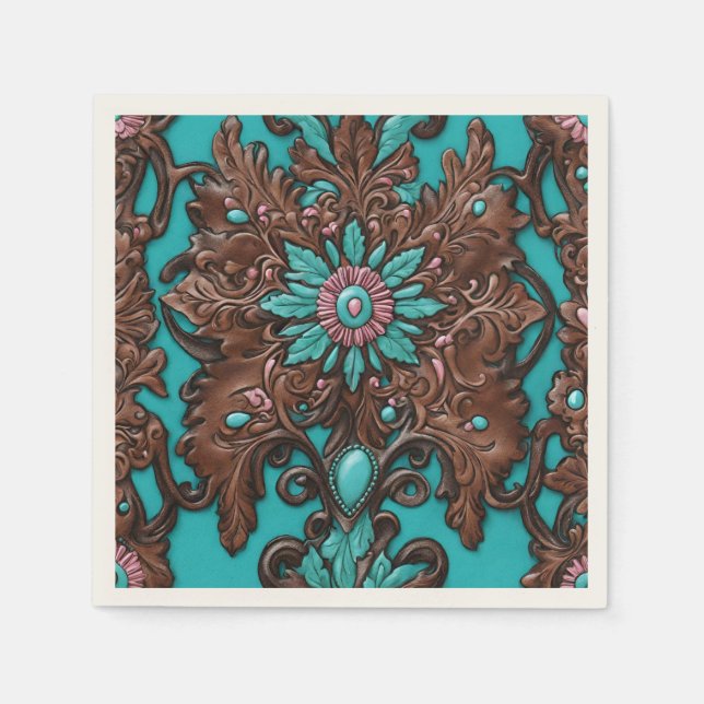 Rustic Cowgirl Teal Brown Country Western Party  Napkins (Front)