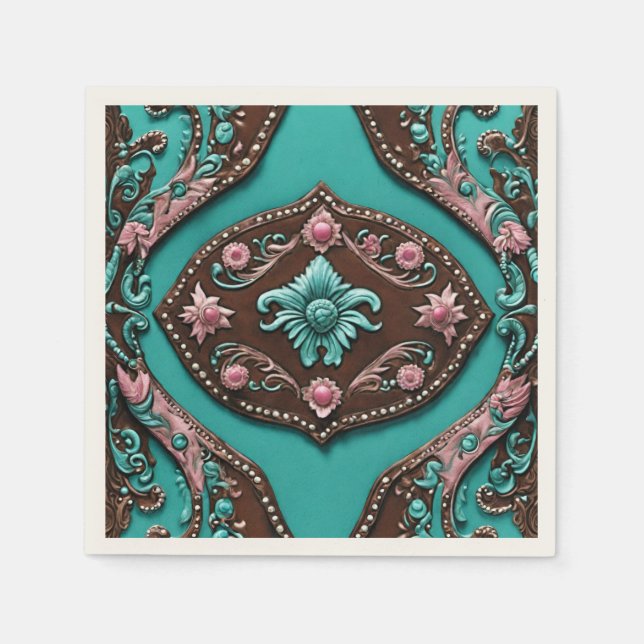 Rustic Cowgirl Teal Brown Country Western Party  Napkins (Front)