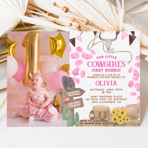 Rustic cowgirl western photo first rodeo birthday invitation