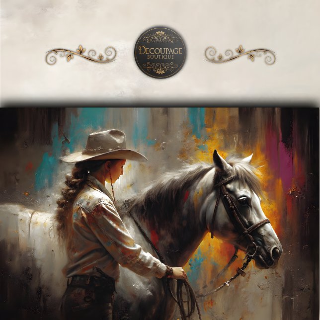 Rustic Cowgirl with White Horse Decoupage Tissue Paper (Rustic Cowgirl With White Horse Decoupage Tissue Paper)