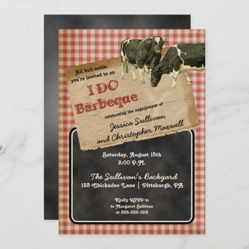 Rustic Cows Backyard I DO BBQ Engagement Party Invitation