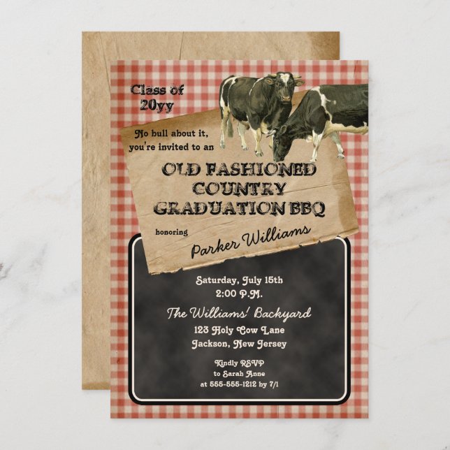 Rustic Cows Beef Backyard Grad Cookout BBQ Picnic Invitation (Front/Back)