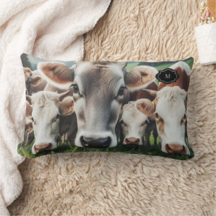 Rustic cows family monogram country lumbar pillow