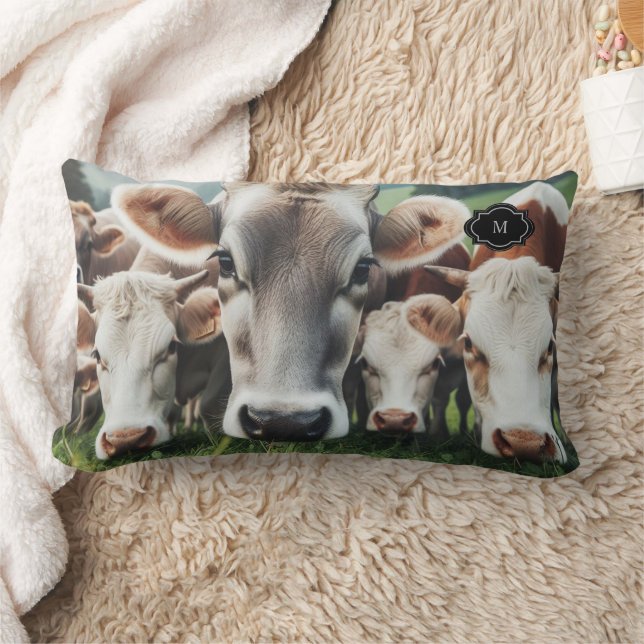 Rustic cows family monogram country lumbar pillow (Blanket)