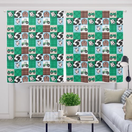 Rustic Cows Farm Patchwork Quilt Kids Nursery Blackout Curtains