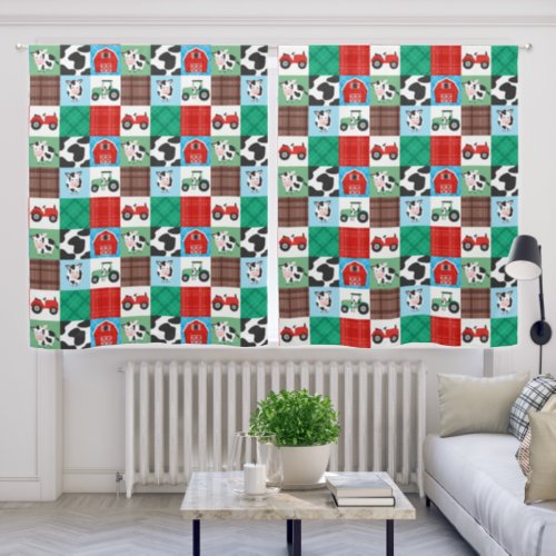 Rustic Cows Farm Patchwork Quilt Kids Nursery Blackout Curtains