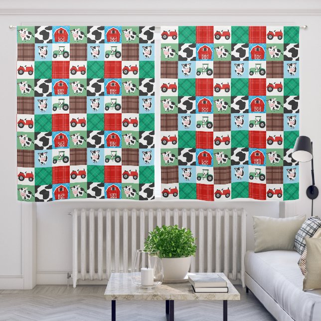 Rustic Cows Farm Patchwork Quilt Kids Nursery Blackout Curtains (Living Room)