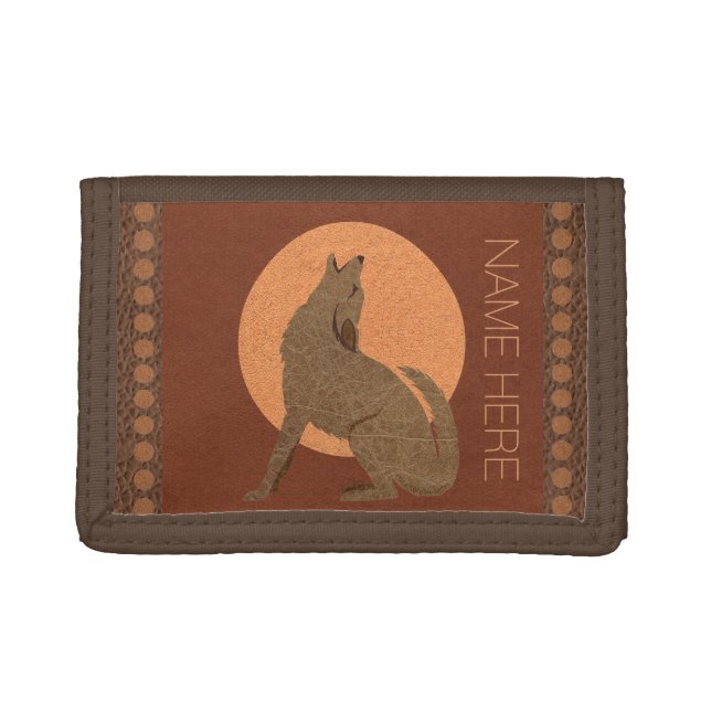 Rustic Coyote Southwest Faux Leather Brown Tan Tri-fold Wallet (Front)