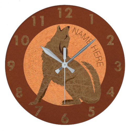 Rustic Coyote Southwest Faux Leather Name Large Clock