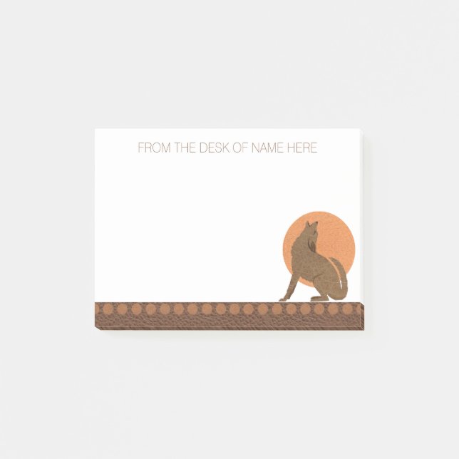 Rustic Coyote Southwest Leather Personalized Post-it Notes (Front)