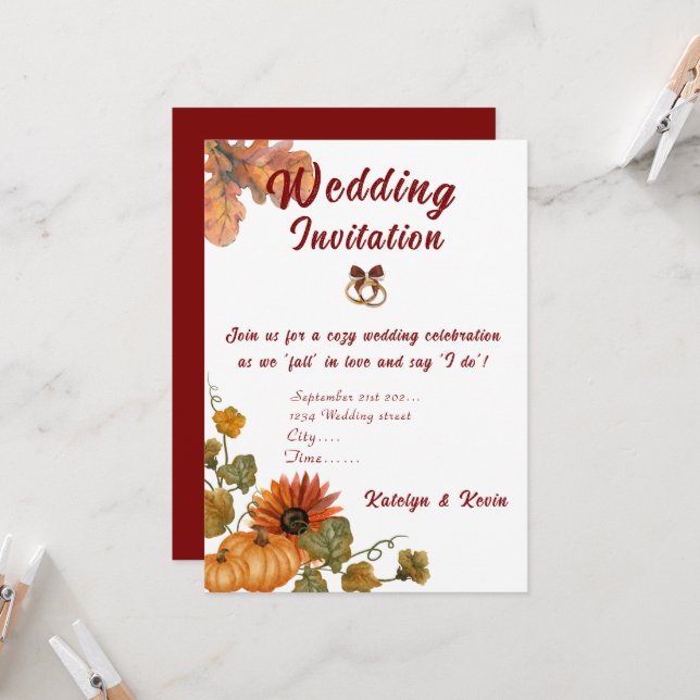 Rustic& Cozy Autumn Wedding Collection invitation  (Front/Back In Situ)