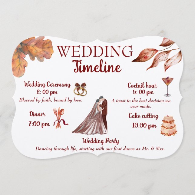 Rustic & Cozy Autumn Wedding Timeline  Program (Front)