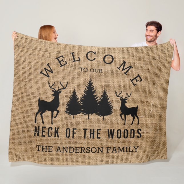 Rustic Cozy Cabin Welcome Family Name  Fleece Blan (In Situ)
