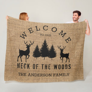 Rustic Cozy Cabin Welcome Family Name  Fleece Blan Blanket