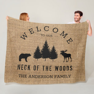 Rustic Cozy Cabin Welcome Family Name Fleece Blanket