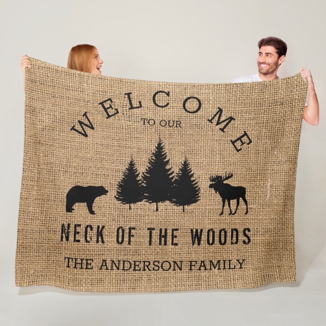 Rustic Cozy Cabin Welcome Family Name  Fleece Blanket (In Situ)