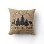 Rustic Cozy Cabin Welcome Family Name Throw Pillow