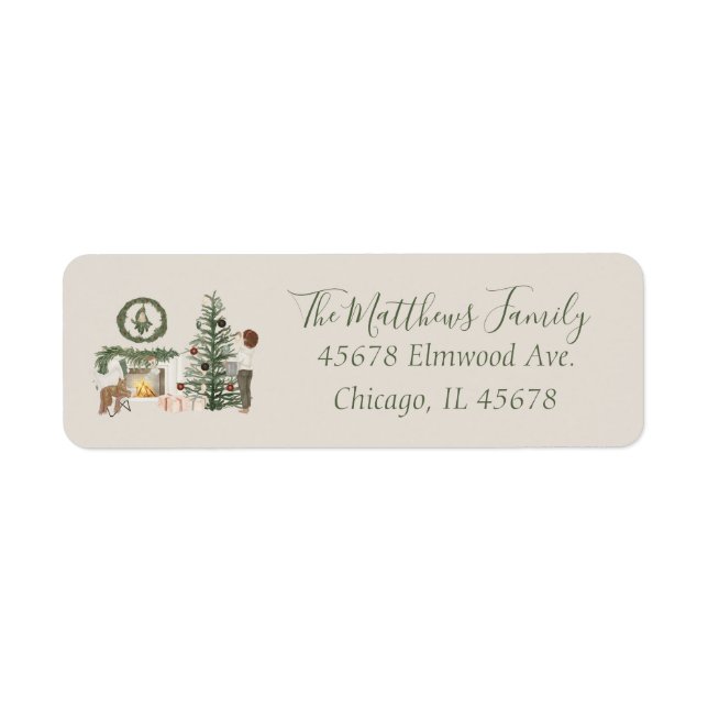 Rustic Cozy Christmas Watercolor Personalized Label (Front)
