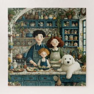 Rustic Cozy Cooking Scene with Dog Jigsaw Puzzle