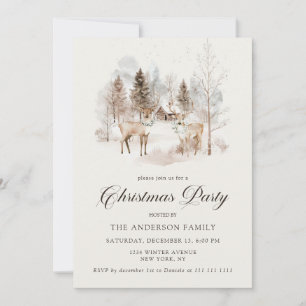 Rustic Cozy Deer Winter Forest Christmas Party Invitation