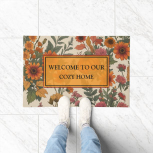 Rustic  Cozy Fall Floral Welcome Doormat 