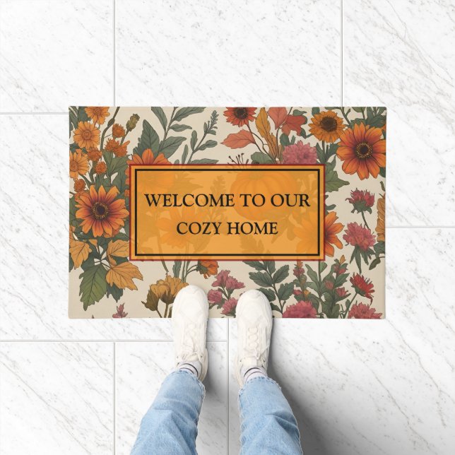 Rustic  Cozy Fall Floral Welcome Doormat  (Indoor)