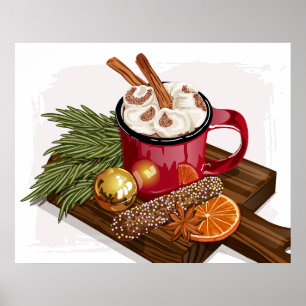 Rustic Cozy Hot Cocoa Mug Marshmallow Xmas Drink Poster