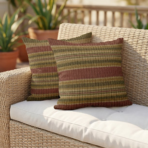 Rustic Cozy Vintage Autumn Stripes Pattern Outdoor Pillow