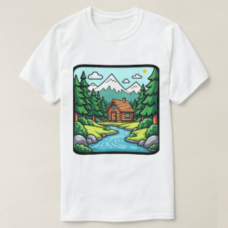 Rustic Cozy Woods Log Cabin Peaceful Forest Nature T-Shirt