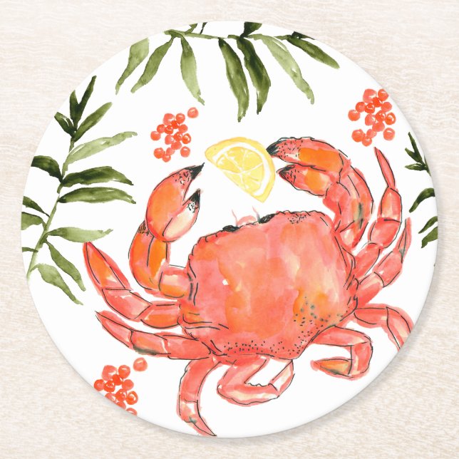 Rustic crab boil floral seafood coaster (Front)