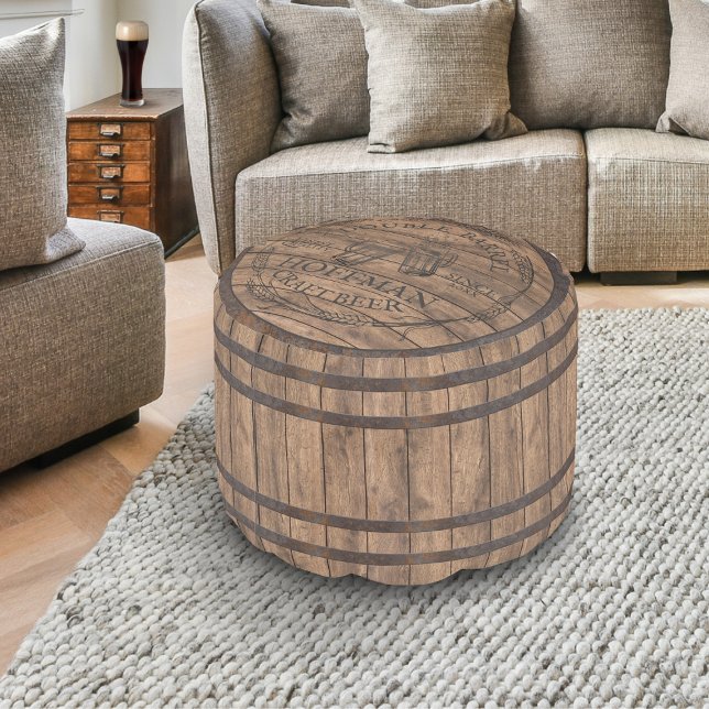 Rustic Craft Beer Barrel Round Pouf (Creator Uploaded)