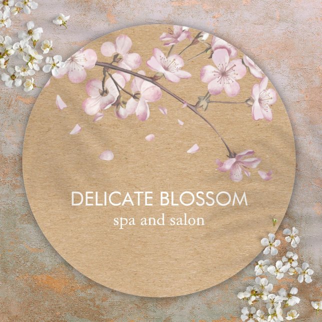 Rustic Craft Delicate Pink Blossom Classic Round Sticker (Rustic Craft Delicate Pink Blossom Classic Round Sticker)