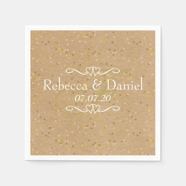 Rustic Craft Gold Dust Confetti Wedding Napkins (Front)