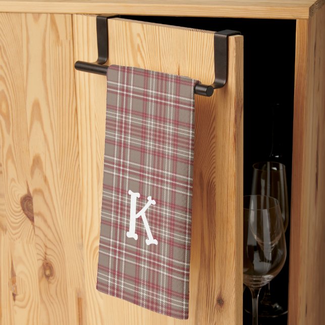 Rustic Cranberry, Dark Tan & White Plaid Kitchen  Kitchen Towel (Thirds Fold)