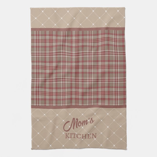 Rustic Cranberry, Dark Tan & White Plaid Kitchen Towel (Vertical)